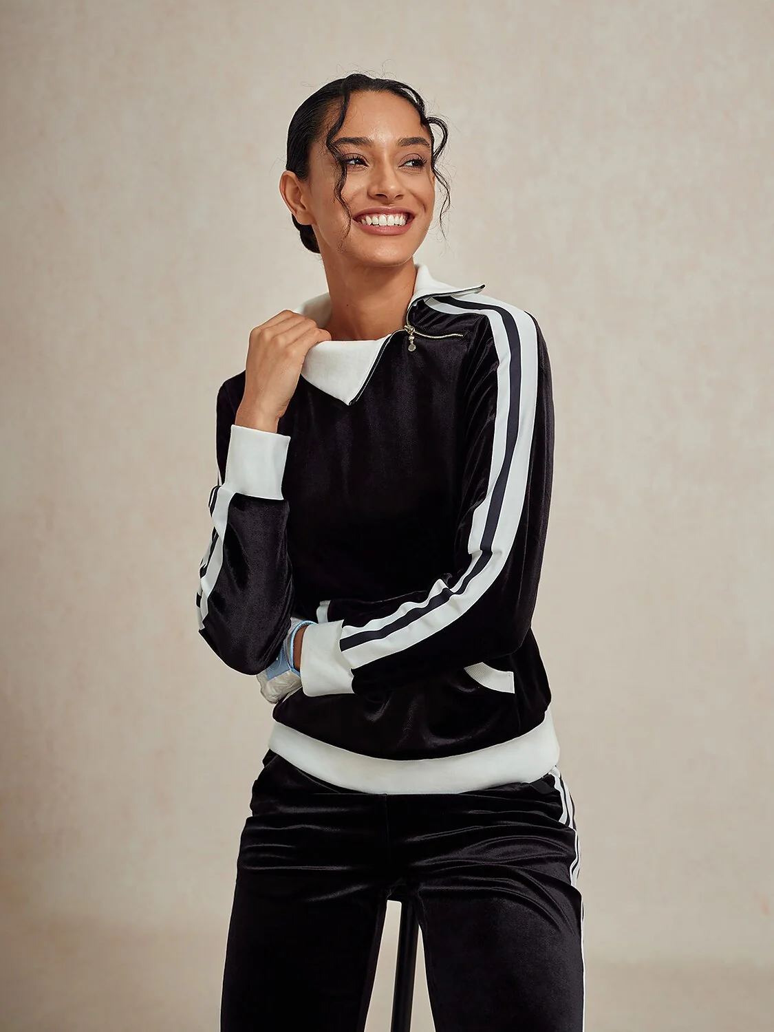 UltraSoft Velvet Long Sleeve Asymmetrical Collar Sweatshirt - Image 18