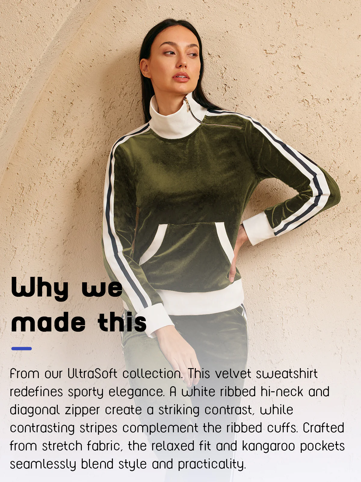 UltraSoft Velvet Long Sleeve Asymmetrical Collar Sweatshirt - Image 5