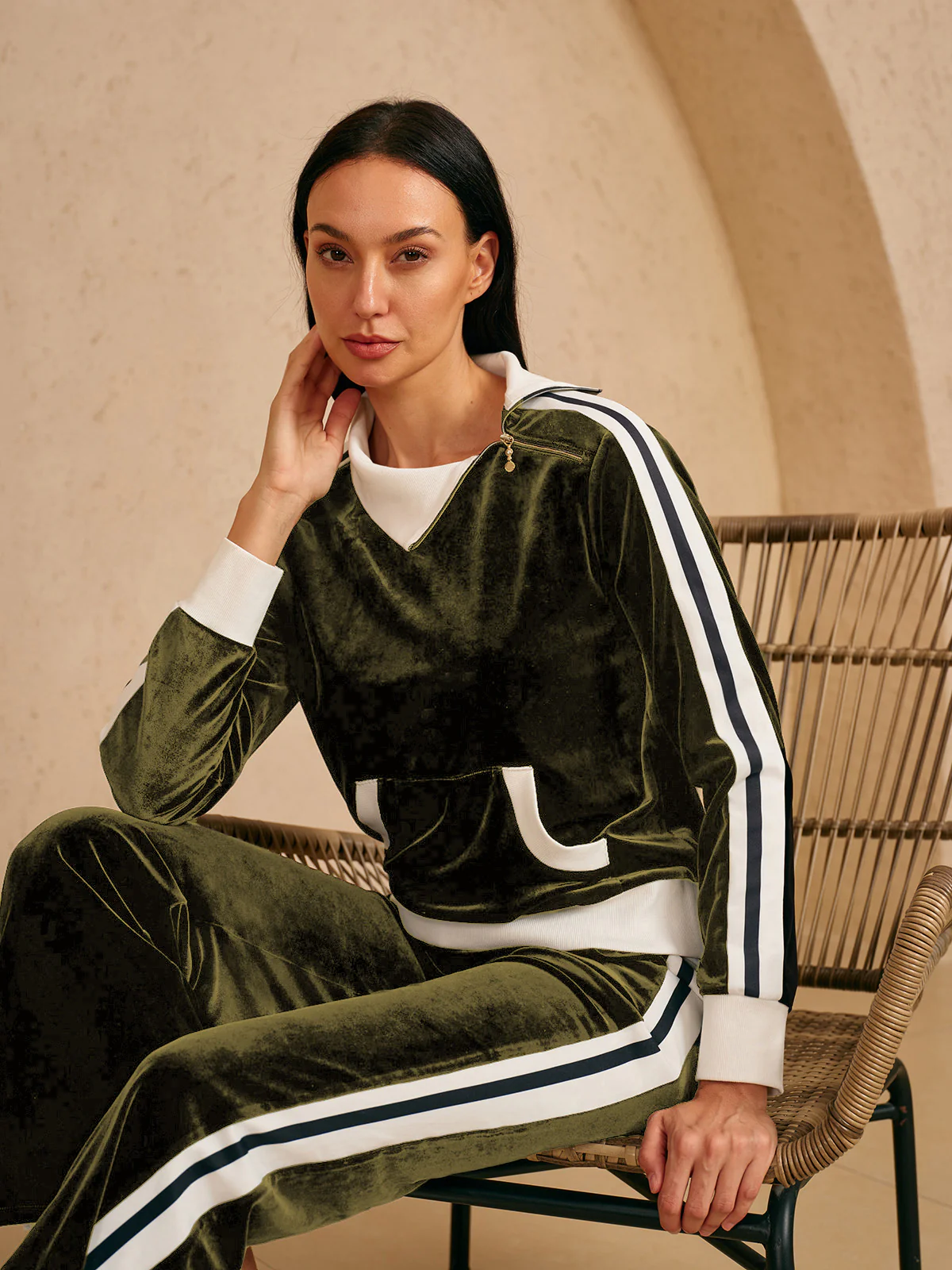 UltraSoft Velvet Long Sleeve Asymmetrical Collar Sweatshirt - Image 9