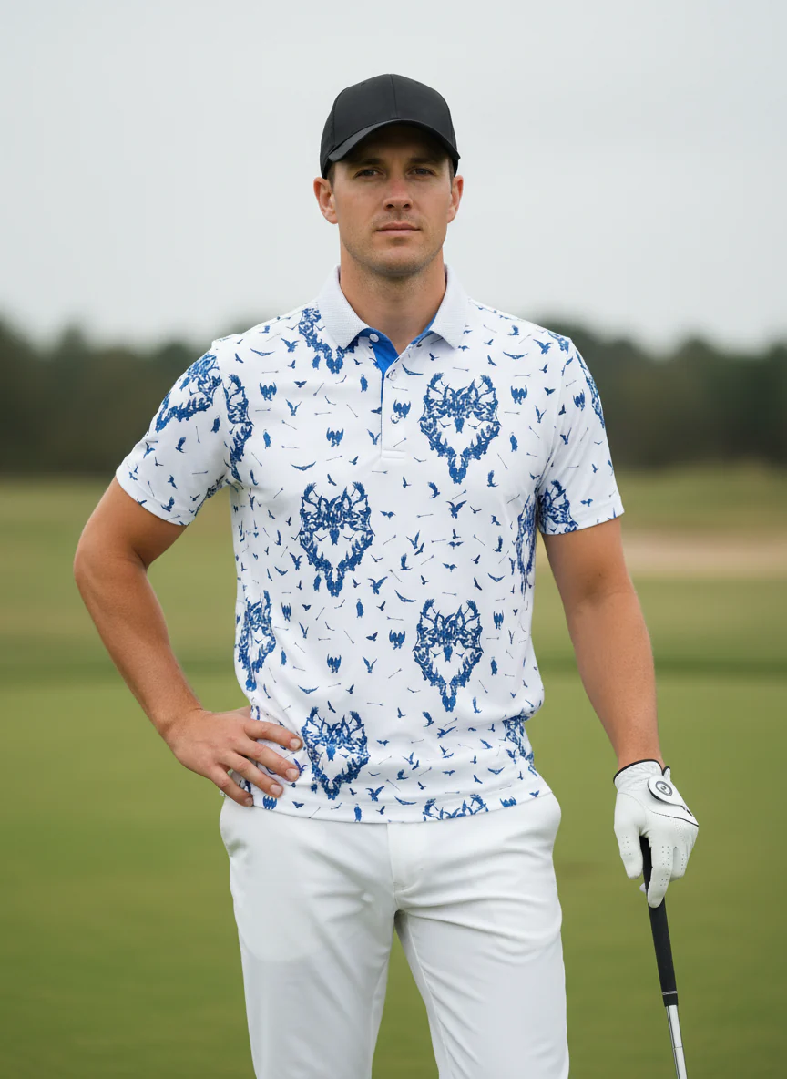 Wildlife Party Men's Ribbed Collar Polo Top UPF50+ - Image 10